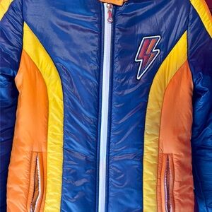 MOTHER Blue and Orange Bomber Jacket